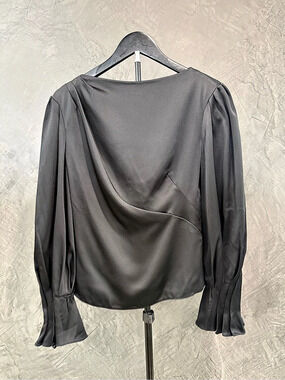 Peter Pilotto Satin Drape Blouse in Black NWT